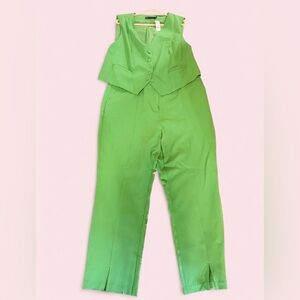 New York & Company Bright Green High-Waist Trousers with Waistcoat